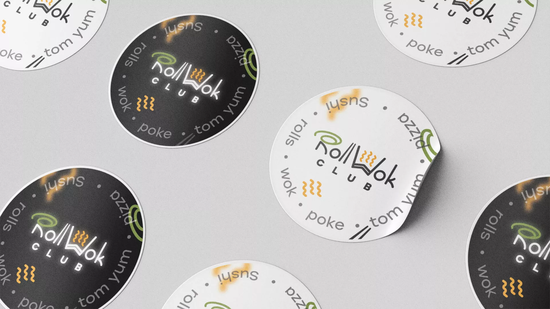 Разработка наклеек для суши-бара «Roll Wok Club» в Троицке
